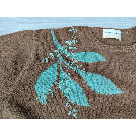 Vintage Alfred Dunner Sweater Plus Size 3X XXX Floral Beaded Embroidered Brown - Picture 3 of 10